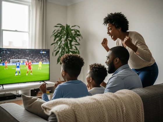 Famille africaine regardant la télévision Canal+