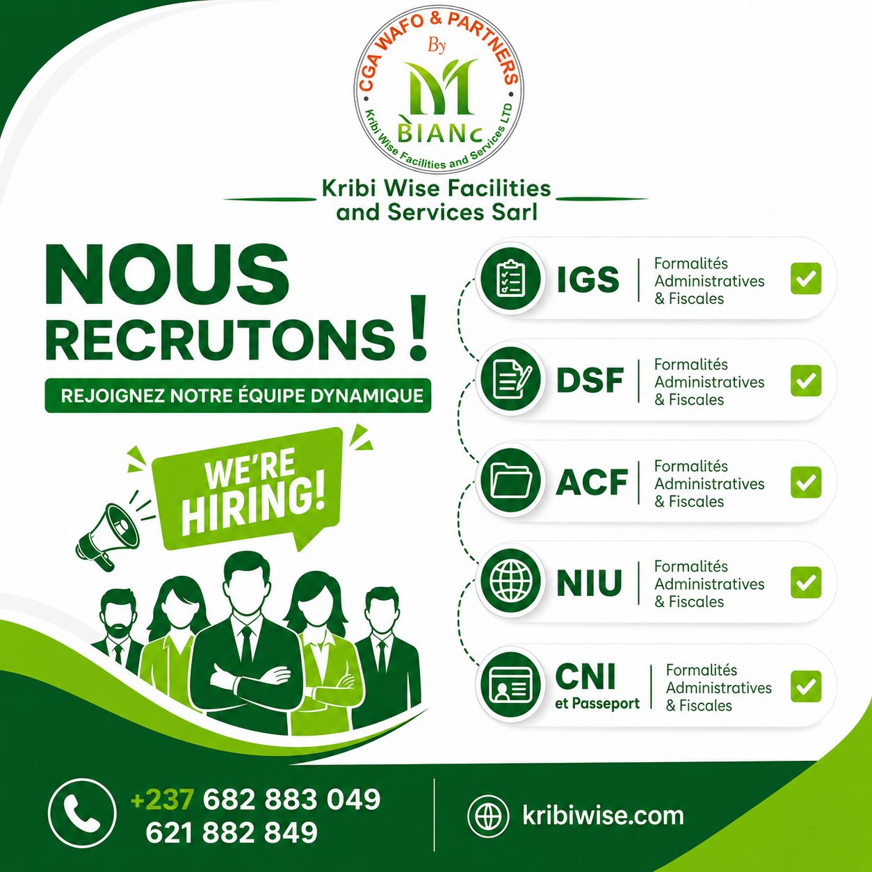 Nous recrutons — Kribi Wise Facilities and Services Sarl