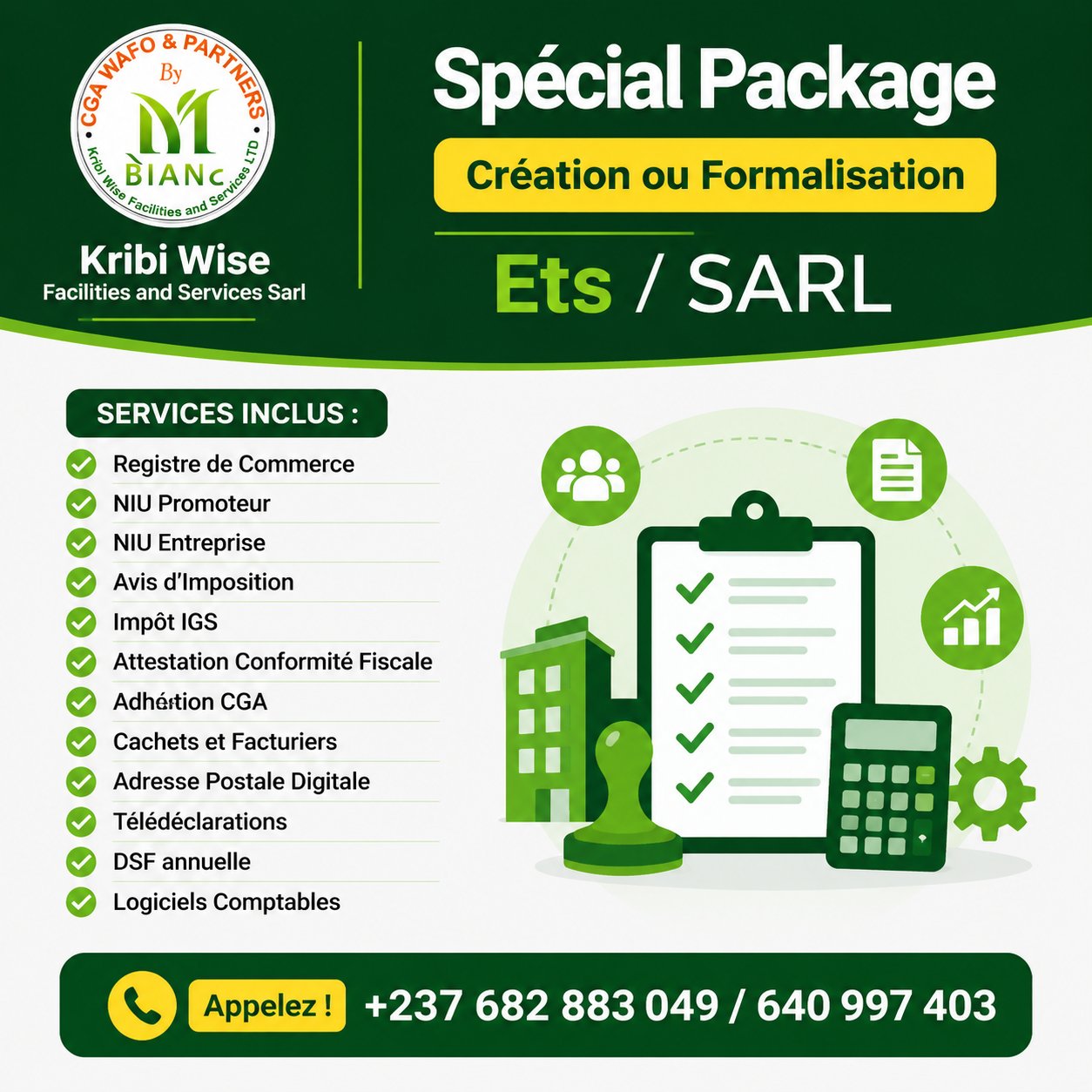 Spécial Package Création ou Formalisation Ets/SARL — Kribi Wise