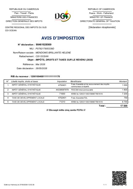Avis d'Imposition — DGI Cameroun